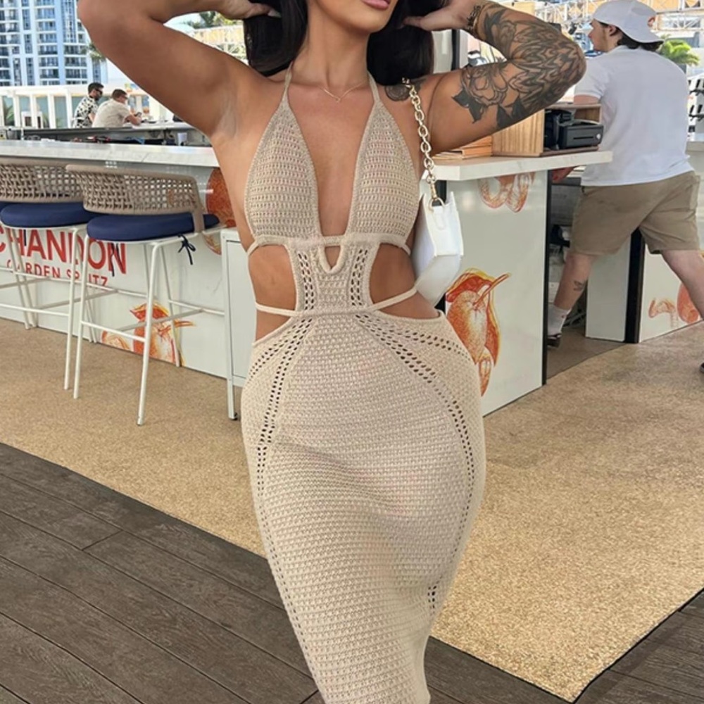 EBeige Crochet Dress/ cover up